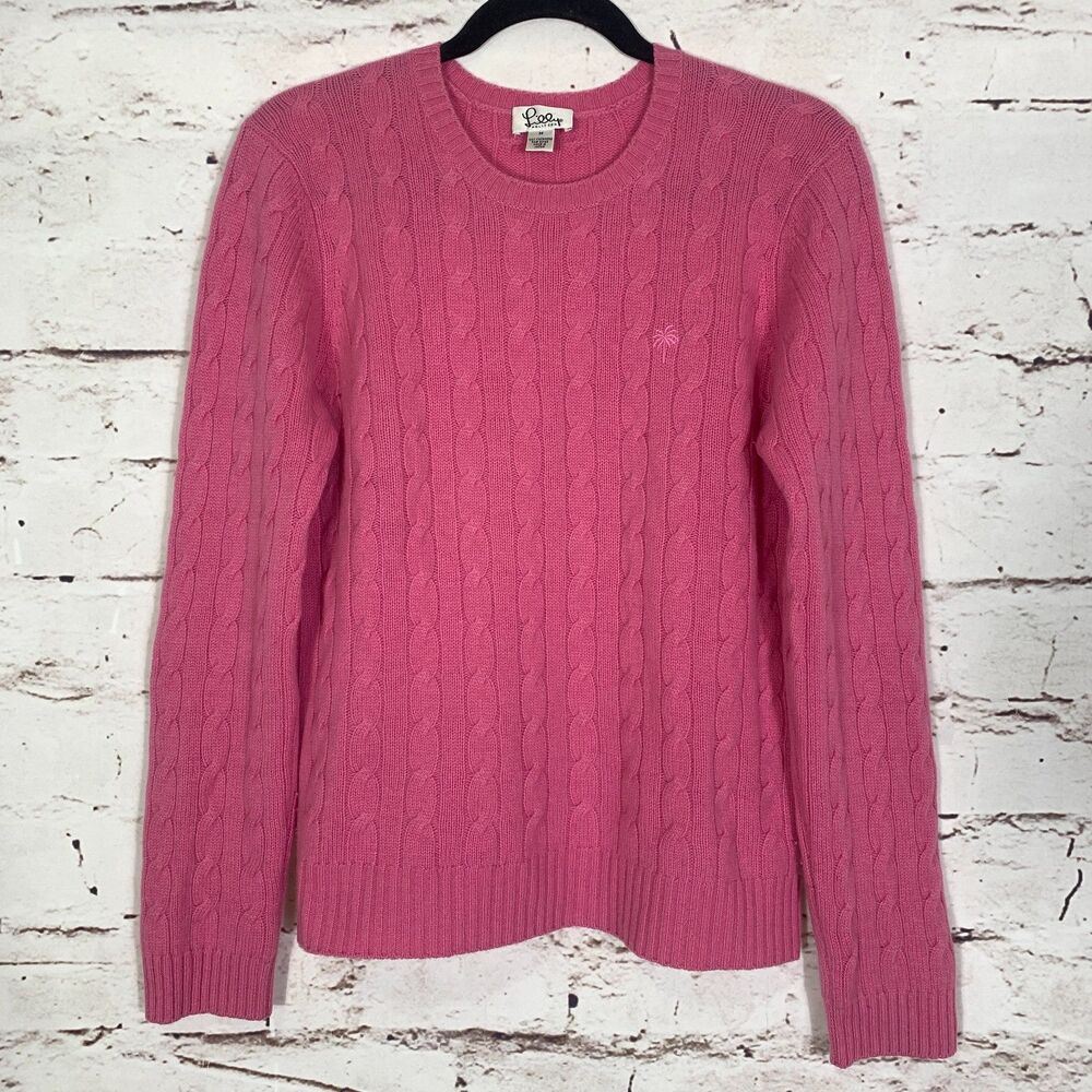 Vintage Lilly Pulitzer 100% Cashmere Pink Cable Knit Sweater Medium Chic Preppy
